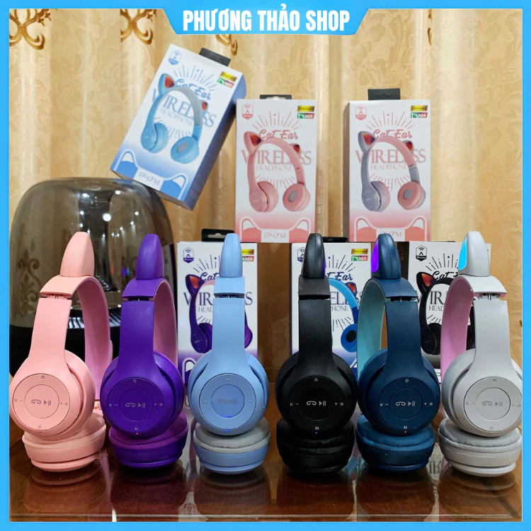 Tai Nghe Mèo P47M P247 Chụp Tai Phát Sáng Kute Dễ Thương Nghe Nhạc cực Hay, Pin cực trâu