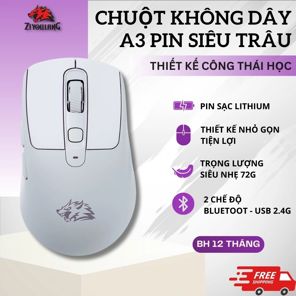 Chuột Không Dây Silent Free Wolf A3 - Thiết Kế Công Thái Học, Pin Sử Dụng 20 Ngày, Kết Nối Đa Năng