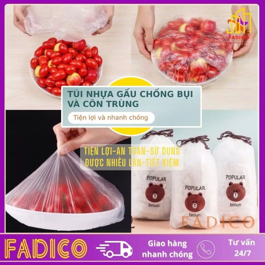 [HCM]màng bọc thực phẩm PE,màng pe bọc thực phẩm,màng bọc thực phẩm có thun,túi gấu có chun bọc đồ ăn co giãn-fadico
