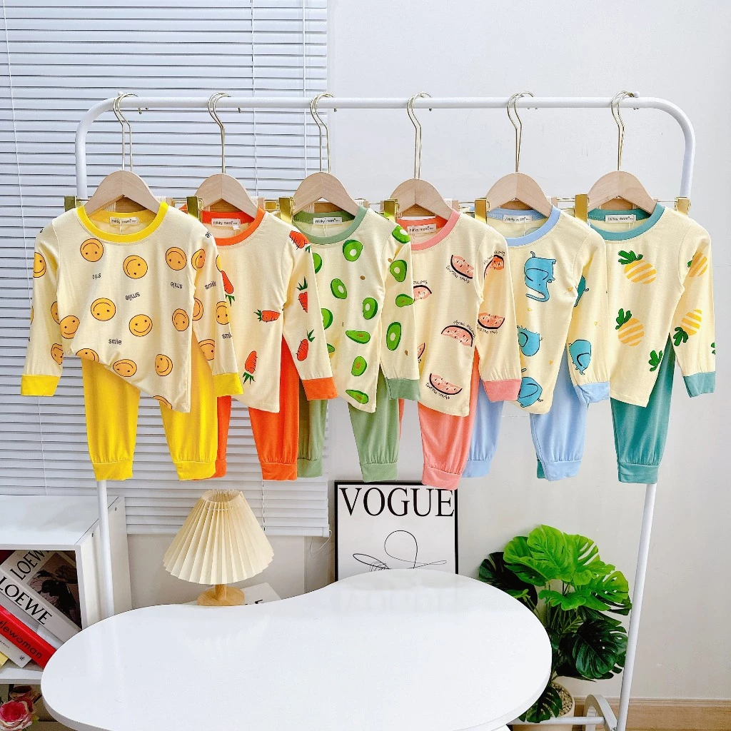 Bộ Thun Lạnh Dài Tay Micky woo Cho Bé trai bé gái Từ 7-25kg Mềm Mịn Thoáng Mát Cao 80-122Cm