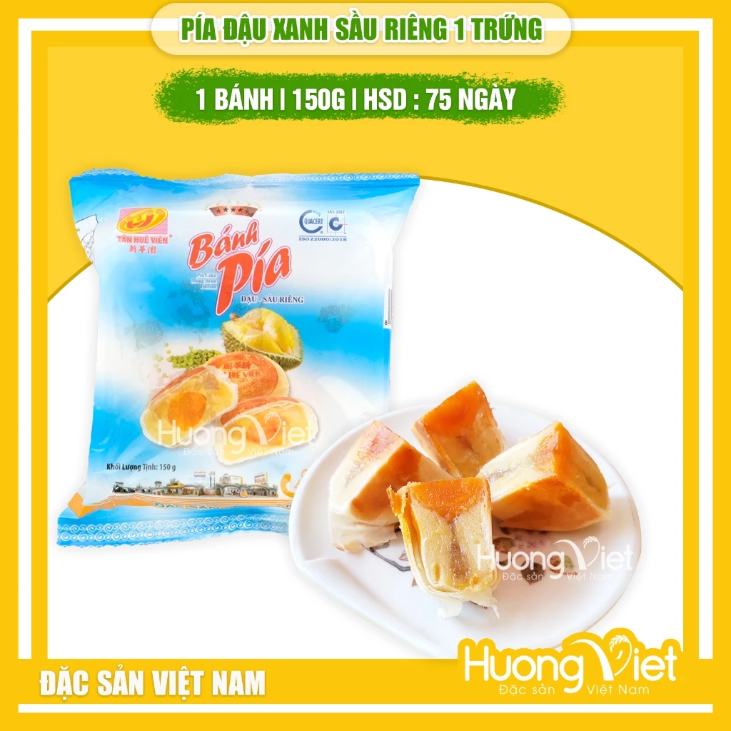 Bánh pía Sóc Trăng đậu xanh sầu riêng 1 trứng Tân Huê Viên đặc biệt, bánh pía trứng muối 150g [BÁN LẺ]