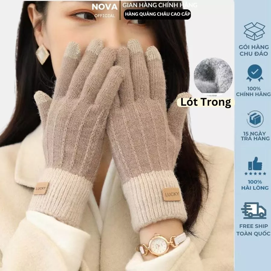 Găng tay len nữ, bao tay len nam nữ mùa đông NOVA chống lạnh thời trang giữ ấm tốt