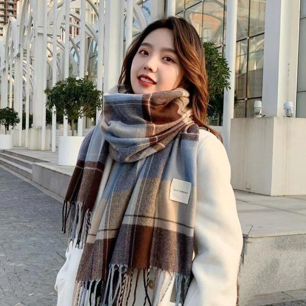 【Hwang】Khăn Quàng Cổ Phong Cách Hàn Quốc Mềm Mại In Họa Tiết Kẻ Sọc Caro Thanh Lịch Ấm Áp Mùa Đông Cho Nam Nữ