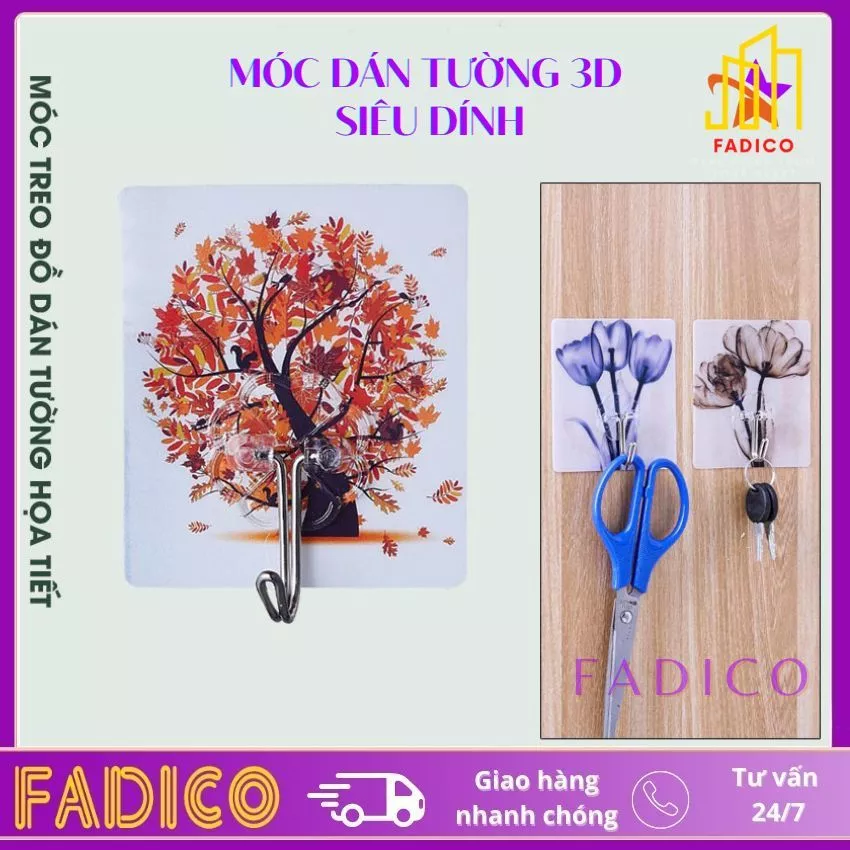 [HCM]Móc Dán Tường 3D siêu dính,móc treo đồ 3d nhiều họa tiết chịu lực tốt-fadico