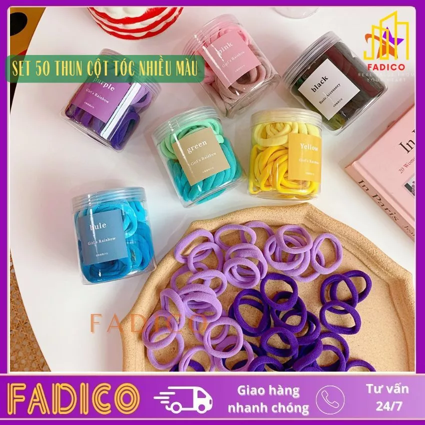 Set 50 Dây Cột Tóc,Chun cột tóc Co Giãn Nhiều Màu Sắc Dễ Thương Dành Cho Nữ-FADICO