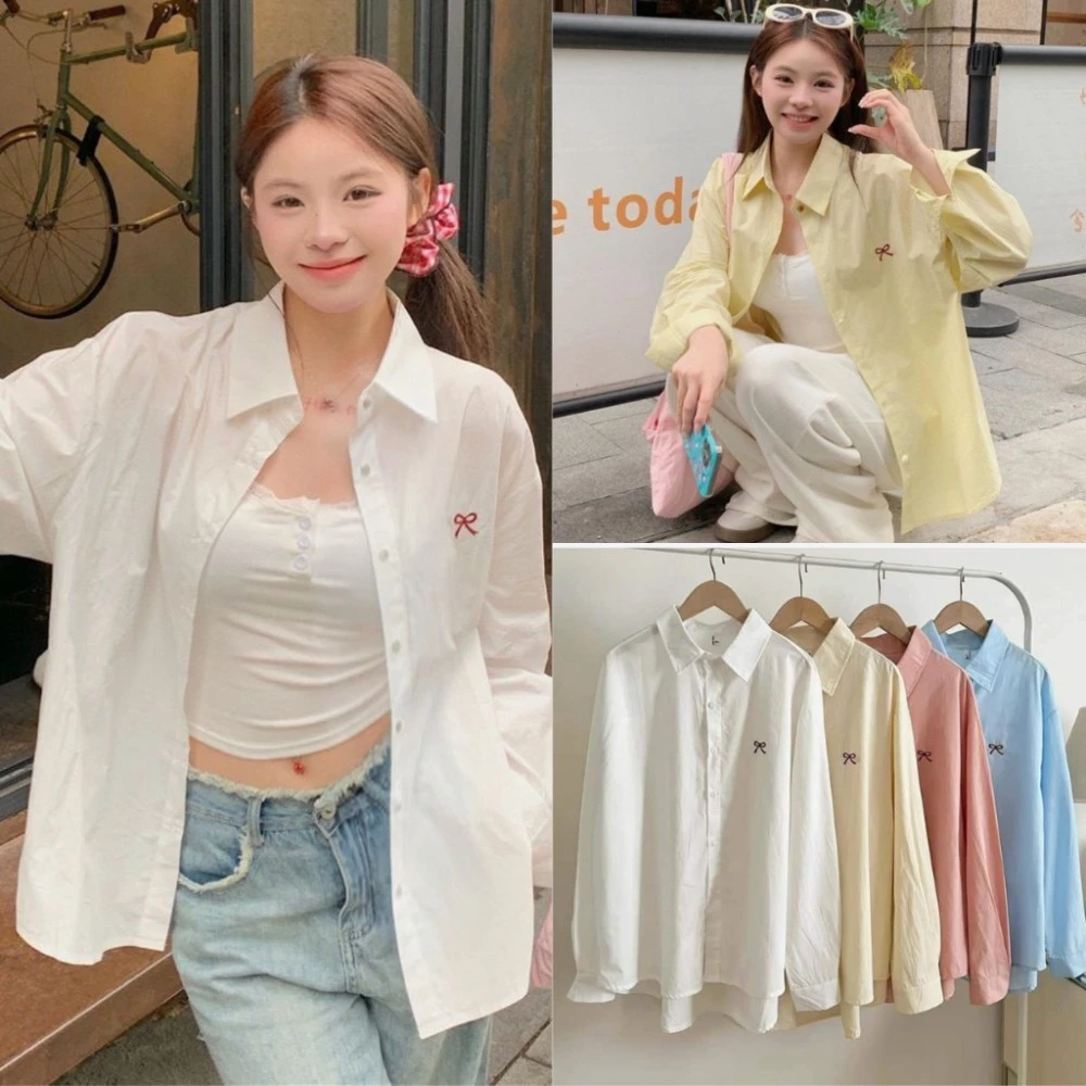 Áo Sơ Mi Nữ Thêu Nơ Form Rộng Dài Tay Nhiều Màu,Xingtu Kenco clothing Sài Gòn M902