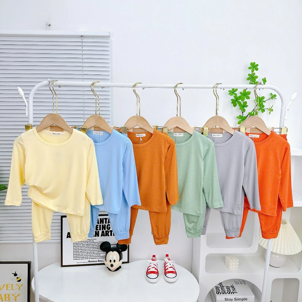 9-27kg Bộ Dài Tay THUN LẠNH MINKYMOM Màu Trơn Cho Bé TD-TR10