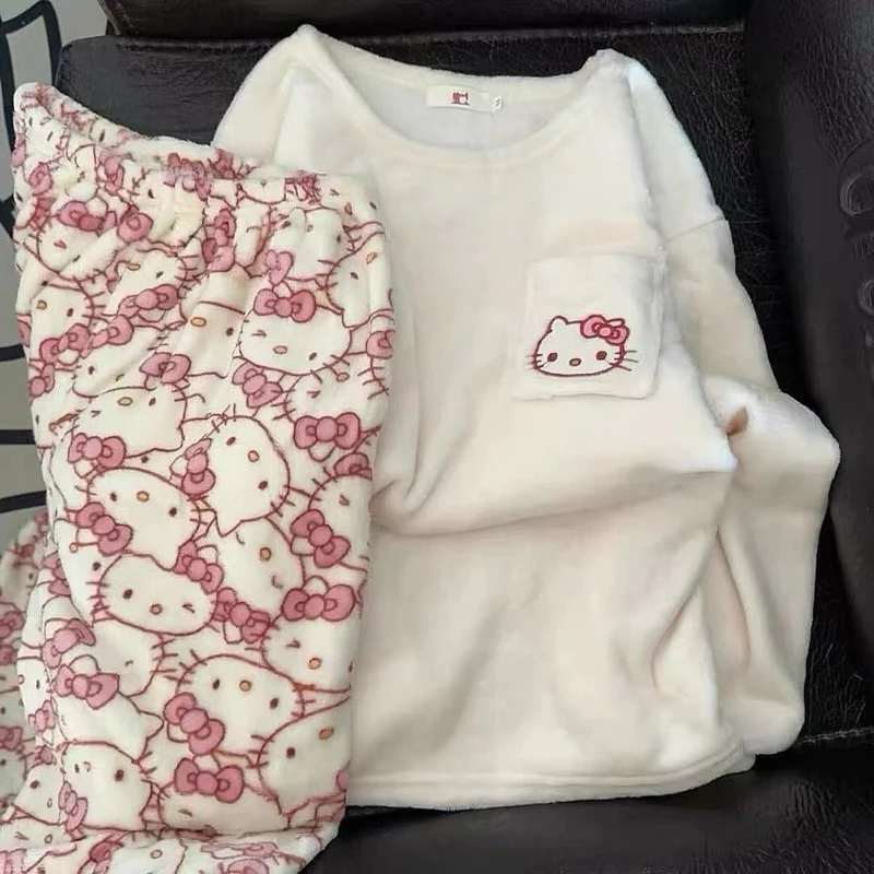 𝐂𝐡𝐚𝐫𝐥𝐨𝐭𝐭𝐞.𝐨𝐝_[ẢNH THẬT] Set Bộ Đồ Ngủ Nỉ Lông Cừu Nữ Hoạ Tiết Hello Kitty Hoạt Hình Dễ Thương Dày Dặn