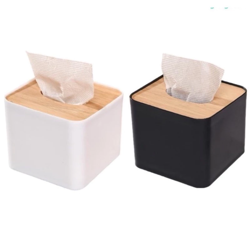 Hộp Đựng Giấy Ăn Để Bàn Nắp Nhựa Giả Gỗ, Hộp Giấy Ăn Hình Vuông Đa Năng Để Bàn Tiện Dụng Cho Quán Ăn Nhà Hàng 2738,2739