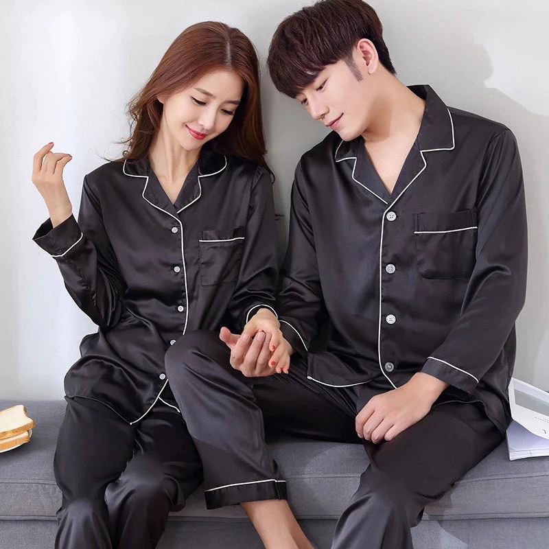 [ DEAL ĐẦU NĂM ] Bộ đồ ngủ nam nữ , bộ lụa xuân thu dài tay đen viền trắng chất lụa sước cao cấp
