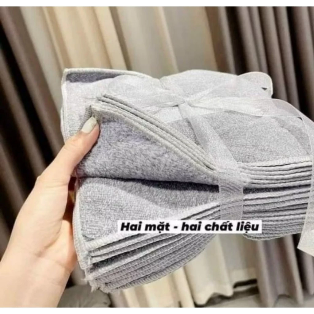 Combo 50 Khăn lau vuông đa năng nhà bếp màu xám tặng miếng mút rửa bát