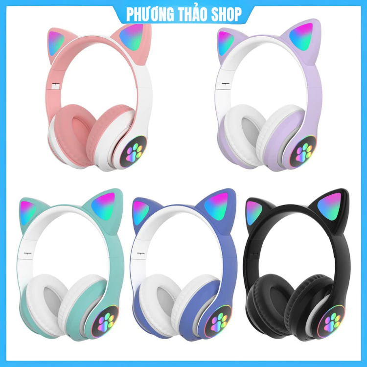 Tai Nghe Mèo Kết Nối Bluetooth Không Dây Chụp Tai 23M Headphone Tai Mèo Dễ Thương Có Mic Âm Bass Mạnh Mẽ.