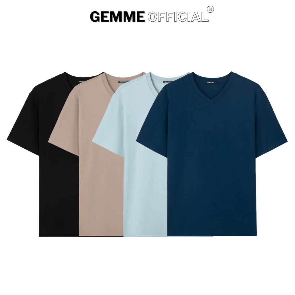 Áo thun trơn nam cotton cổ tim big size 100% Cotton interlock 250gsm GEMME MEN 55 - 150kg chuẩn form Unisex