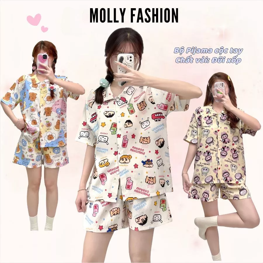 [Xả Kho] Đồ ngủ pijama nữ đũi xốp BST01 form rộng | Bộ ngủ hoạt hình mặc nhà Molly Fashion