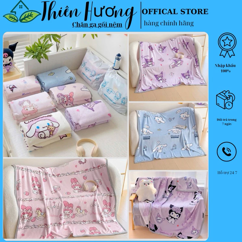 Chăn Tuyết Nhung Disney , Chăn Tuyết sữa cho bé đi học mềm mịn in hình kuromi kích thước 1mx1m4