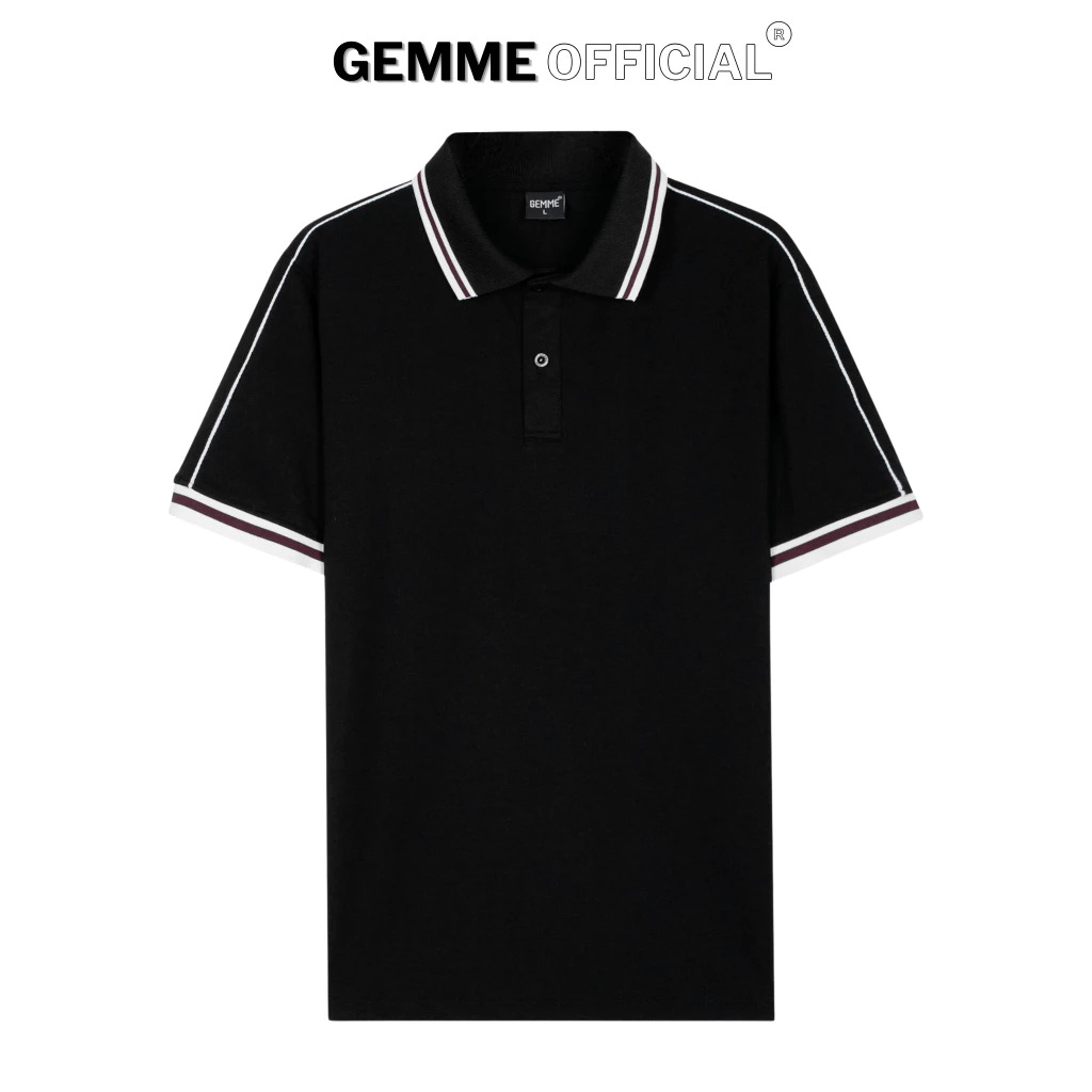 Áo thun polo nam cotton đen phối sọc vai big size CVC PREMIUM GEMME MEN 55-150kg, phối  viền vai, chuẩn form, Big Size