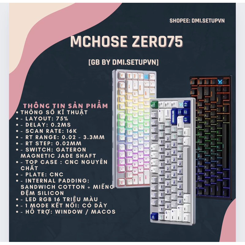 Bàn phím cơ gaming MCHOSE ZERO75 | Trigger | 8000hz 16000hz | RGB