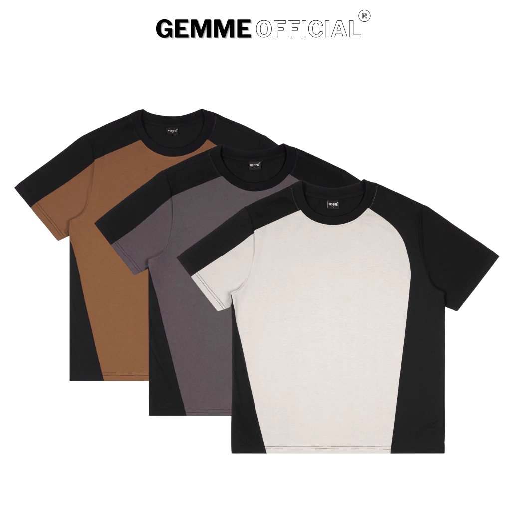 Áo thun trơn nam cotton cổ tròn phối vải big size 100% Cotton 250gsm GEMME MEN 55 - 150kg chuẩn form Unisex