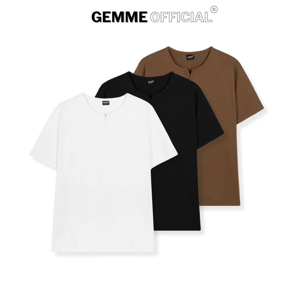 Áo thun trơn nam cotton cổ V big size 100% Cotton 250gsm GEMME MEN 55 - 150kg chuẩn form Unisex