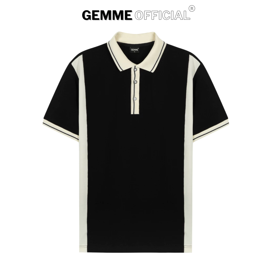 Áo thun polo nam cotton đen phối kem big size GEMME MEN 55 - 130kg, chuẩn form, sang trọng, thanh lịch, Big Size