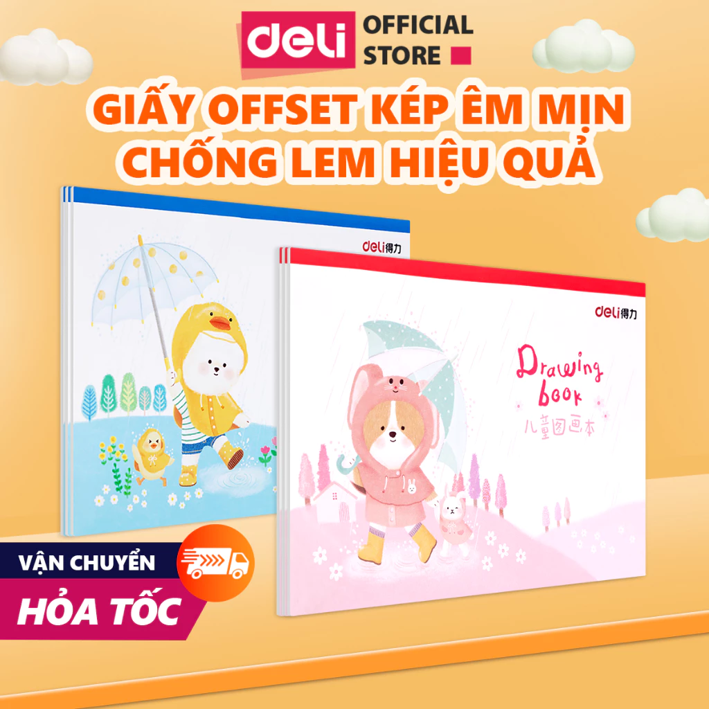 Vở Vẽ A4 Học Sinh, giấy mịn chống lem 40/60/100 trang Deli - Nhiều Màu sắc Cho Bé Vẽ Tranh Tô Màu Sáp Bút Chì Màu