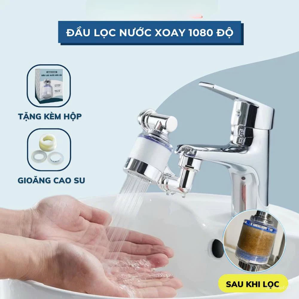 Đầu Vòi Lọc Nước Xoay 1080 Độ Gắn Trực Tiếp Tại Vòi Bộ Lọc Nước Tăng Áp Cho Bồn Rửa Mặt Và Bồn Rửa Bát