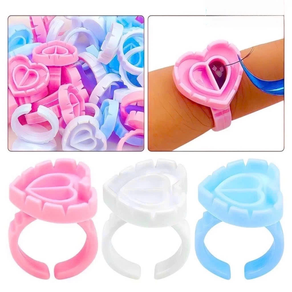 Nhẫn trái tim đựng keo nối mi với túi 100 cái, 200 cái (dụng cụ nối mi)