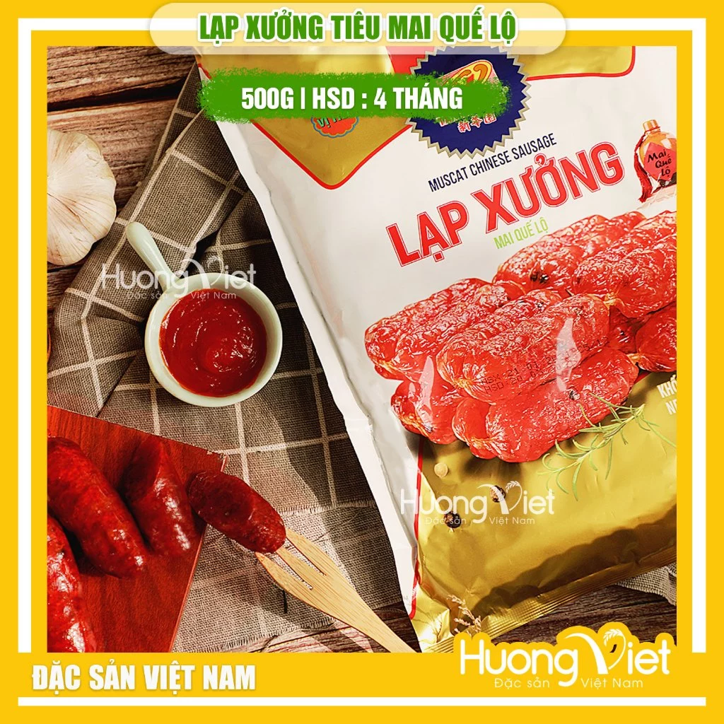 Lạp xưởng Sóc Trăng Mai Quế Lộ vị tiêu Tân Huê Viên 500g, lạp xưởng tiêu 4 sao cao cấp hương vị thơm ngon đậm đà