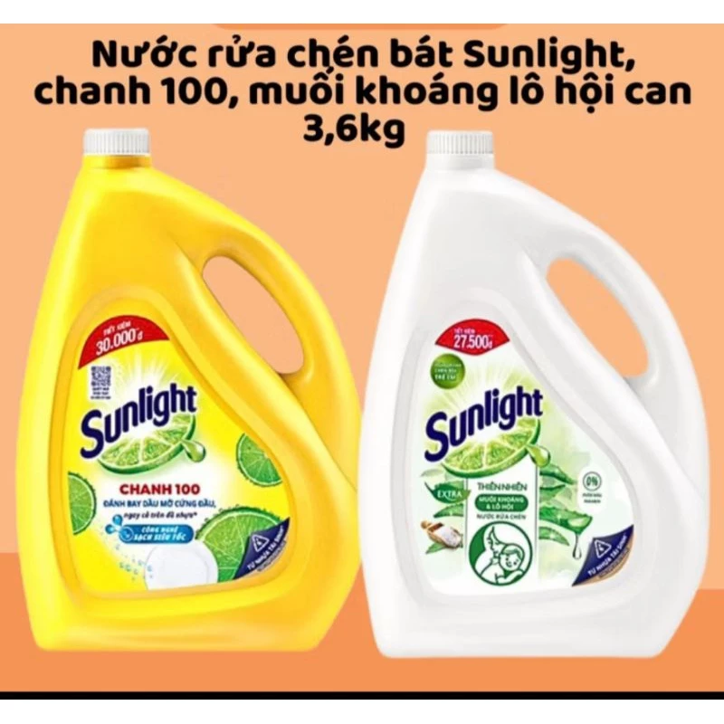 (Hỏa tốc HCM) Nước rửa chén bát Sunlight can 3,6kg