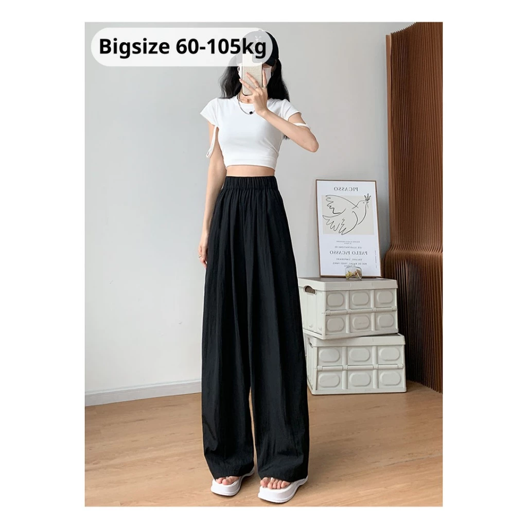 Quần Ống Rộng Nữ bigsize 105kg Cạp Cao Vải gió Siêu Mát Quảng Châu Loại Đẹp Lưng Cao Phong Cách Hàn Quốc QG58