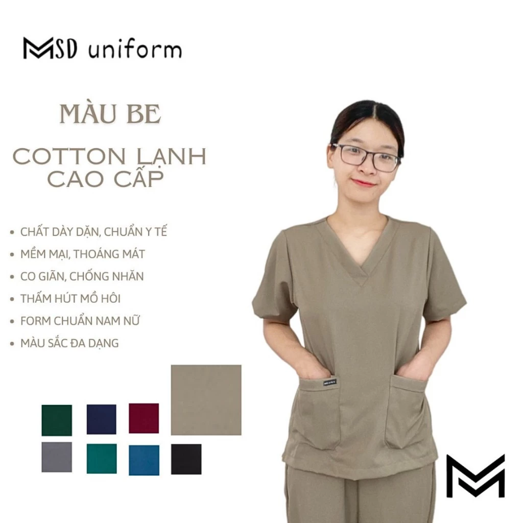 Giá Xưởng - Bộ Scrubs Bác sĩ CAO CẤP Cotton Lạnh TH SCRUBI+ ,Đồng phục Spa,Phòng khám, Dược sĩ