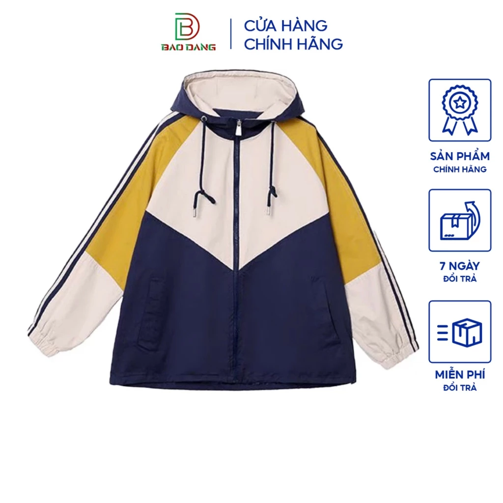 Áo khoác gió nam nữ from rộng unisex chất liệu dù 2 lớp mỏng nhẹ phối sọc tay kiểu dáng trẻ trung năng động Bảo Đăng.