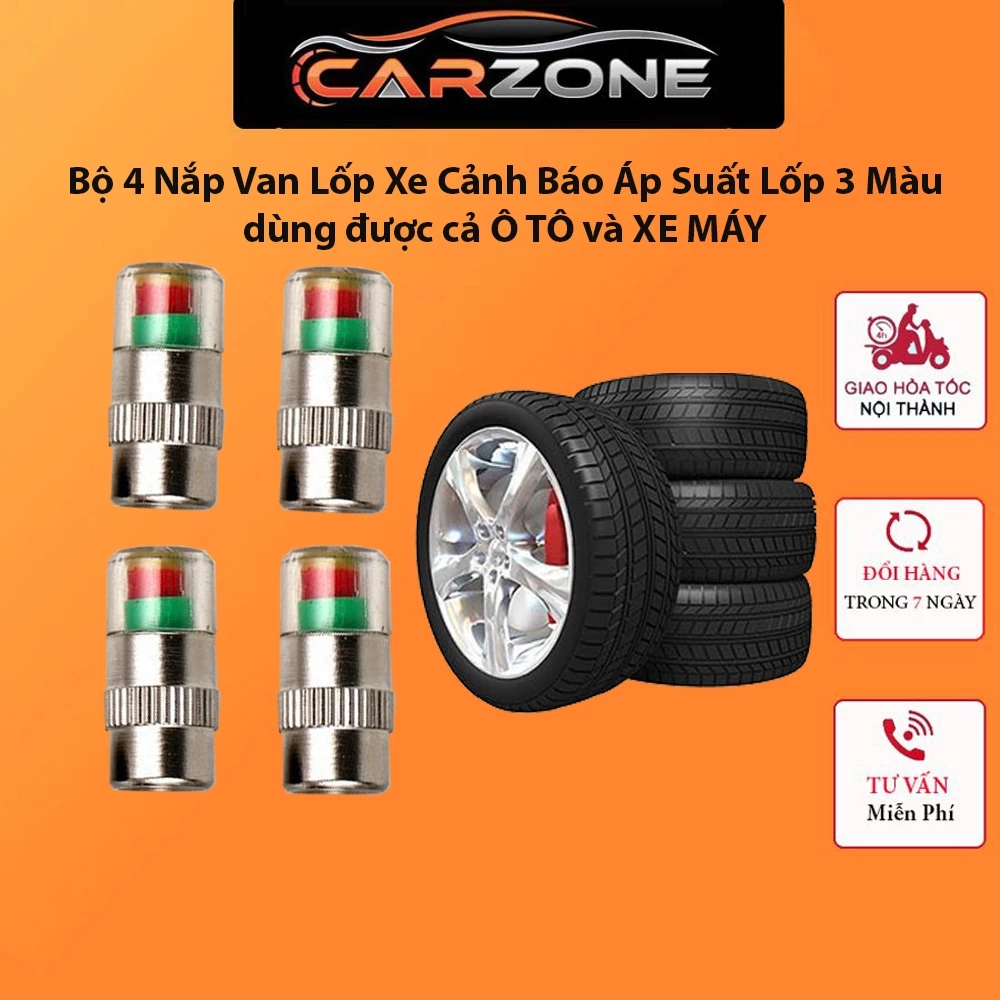 Bộ 4 Nắp Van Lốp Ô Tô, Xe Máy Cảnh Báo Áp Suất Lốp 3 Màu Hiển Thị Kiểm Tra Dễ Dàng Bằng Mắt