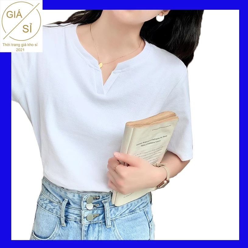 Áo thun nữ thời trang cổ xẻ đơn giản cực đẹp giá rẻ bán chạy hot trend 2023