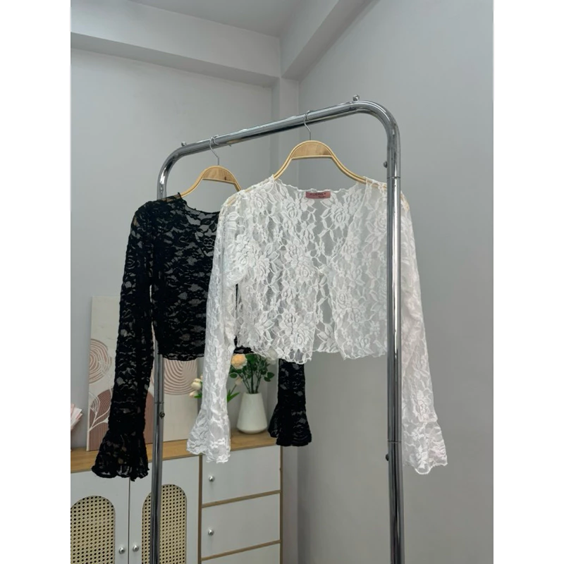 Áo khoác croptop ren k1 đen/trắng Bigsize - Orimi