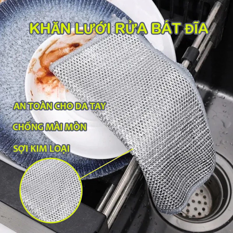 Set 10 Khăn lưới rửa bát đĩa inox 20x20cm, siêu mềm, sạch bóng, không xước, nhà bếp sạch bong