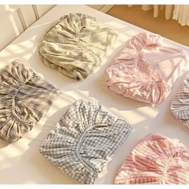 Bộ Ga Gối 3 Món Cotton đũi kẻ phong cách basic gồm 1 ga + 2 vỏ gối đầu hàng loại 1 mềm mịn mát
