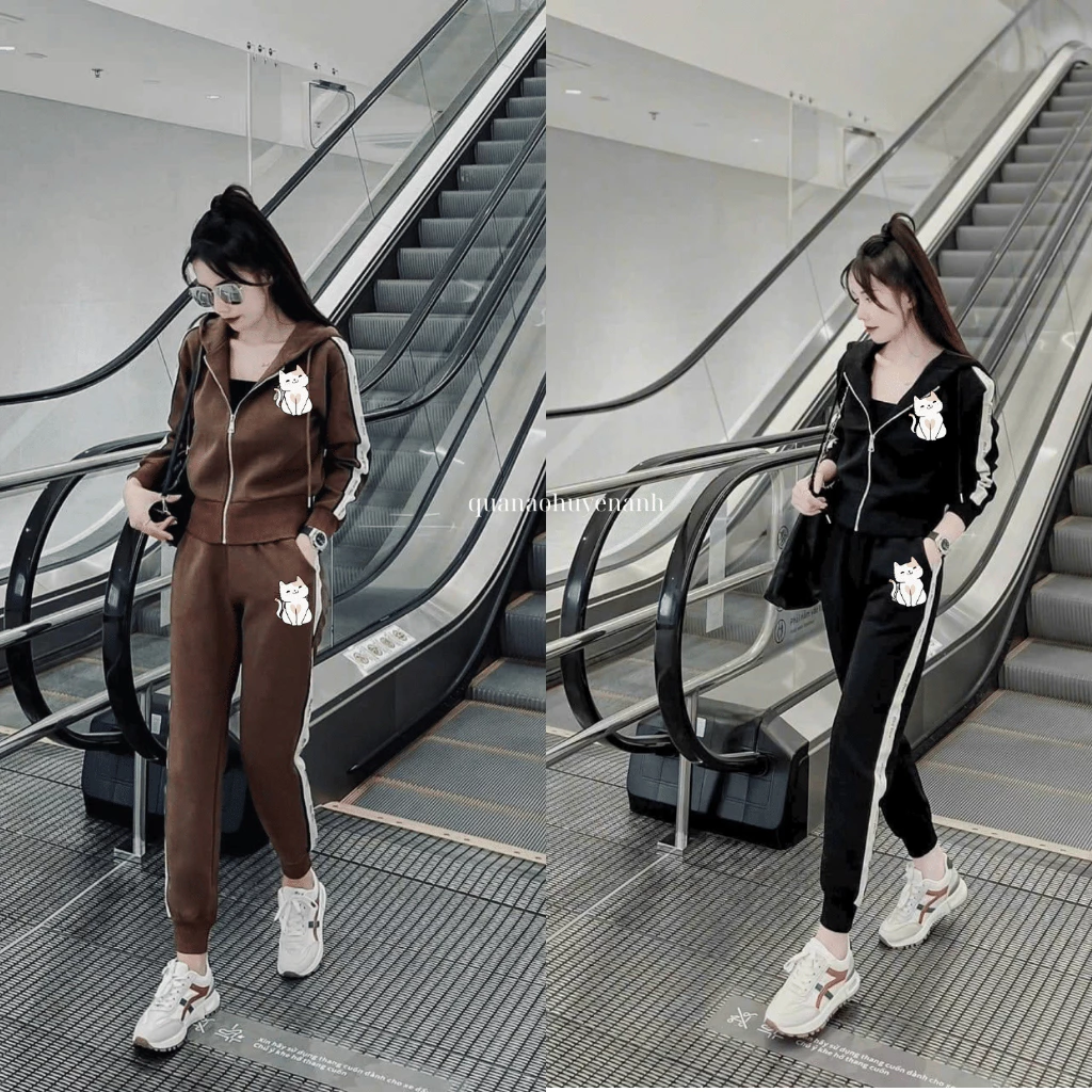 [ Hàng loại 1] Set bộ Nỉ mũ thêu chữ viền , bo gấu nữ thu đông phong cách trẻ trung , năng động [M13] - quanaohuyenanh