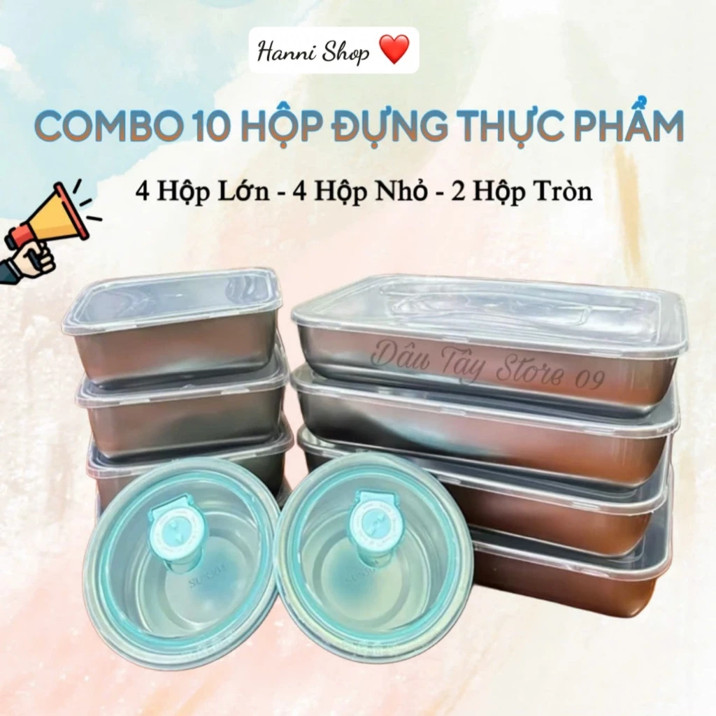 COMBO 10 HỘP Lạnh Inox 304, Đựng Đồ Ăn Tiện Lợi, Inox 304 An Toàn Vệ SInh Thực Phẩm