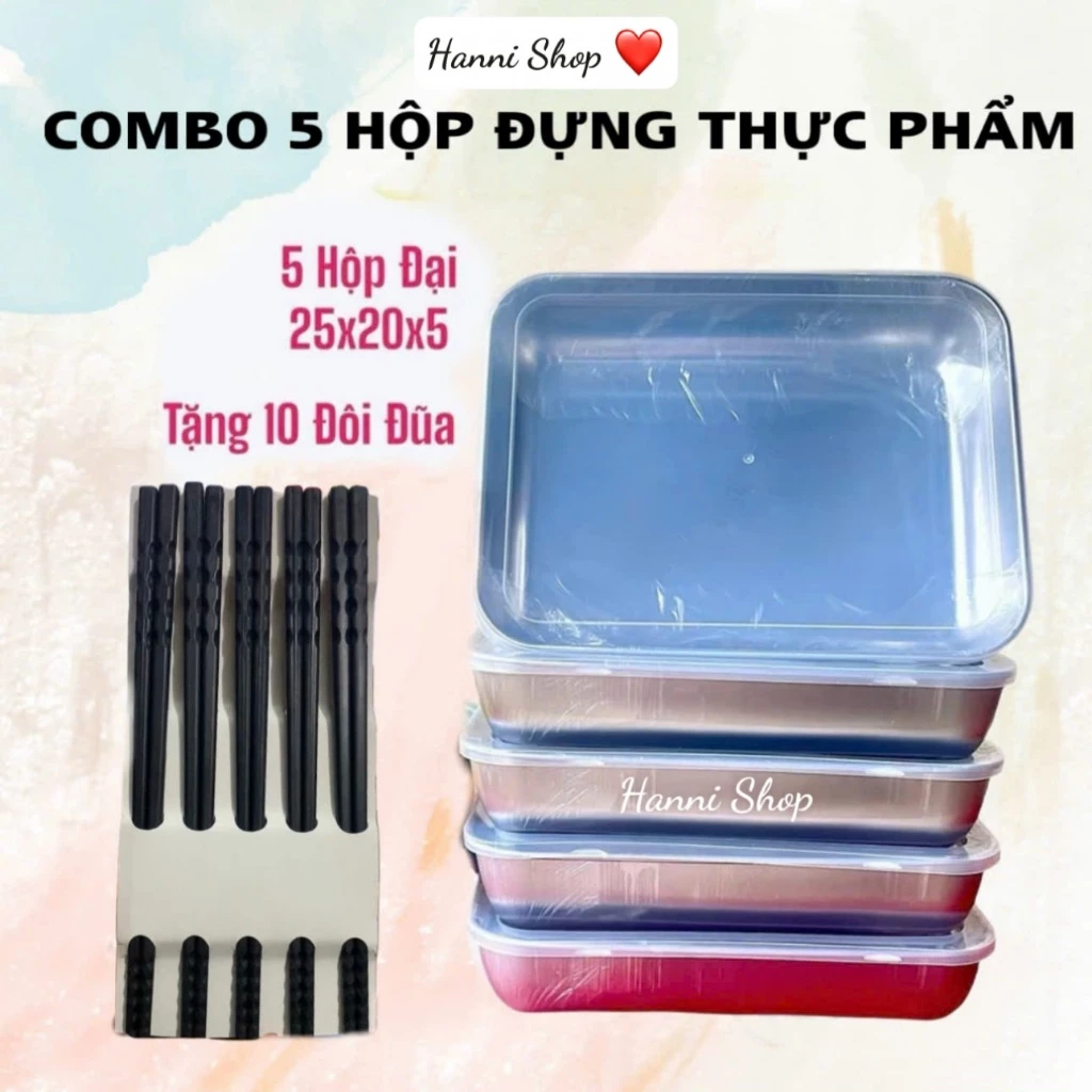 COMBO 5 HỘP Lạnh Inox Đựng Đồ Ăn Tiện Lợi , Inox 304 An Toàn Tiện Lợi