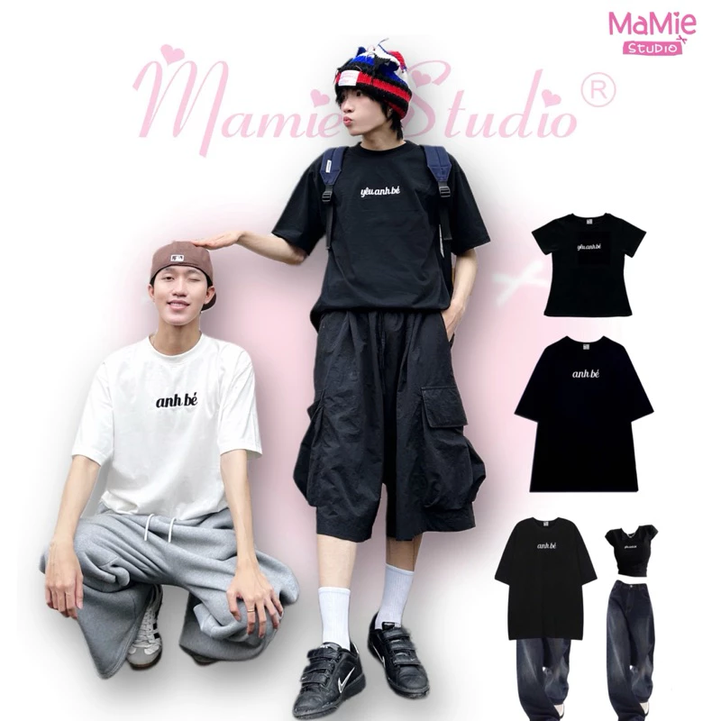 Áo thun cặp ANH BÉ - YÊU ANH BÉ chữ thêu, cho nam nữ form rộng chất cotton mỏng nhẹ - clothingforgirl x Mamie studio