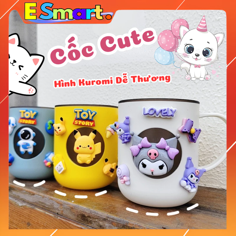 Cốc Uống Nước Cute Hình Kuromi Sanrio Dễ Thương - Ly Uống Nước Cute In Hình Kuromi, Thỏ Hồng Dung Tích 350ML