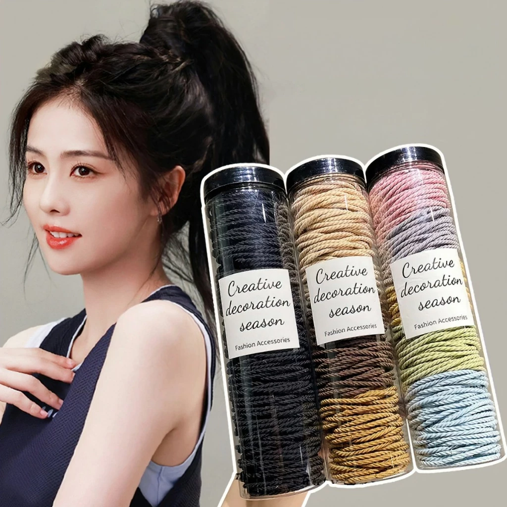 Phong Cách Hàn Quốc Dây Cao Su Tóc Đầu Bền Cao Su Phụ Kiện Tóc Độ Đàn Hồi Cao Đuôi Ngựa 100 Miếng EUNIO