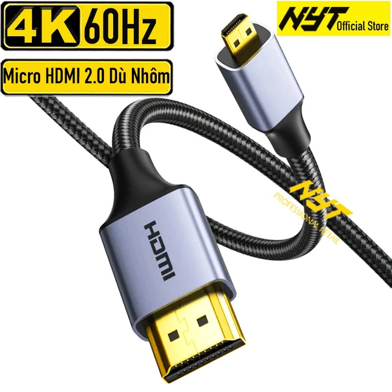 Cáp Micro HDMI ra HDMI 2.0 4K*60Hz Cao Cấp NYT N25 - Hàng Chính Hãng, Bảo Hành 12 Tháng Đổi Mới