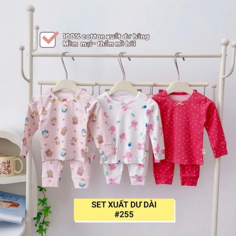 (8-17kg) Set 3 Bộ dài tay cotton cho bé gái