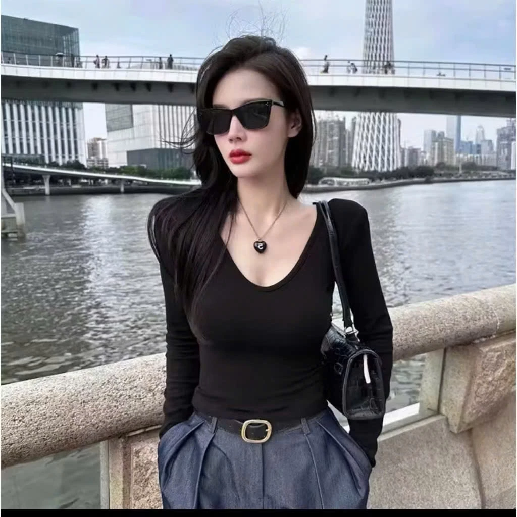 ÁO thun tay dài cổ tym trơn dáng ôm croptop phong cách Hàn Quốc M2865