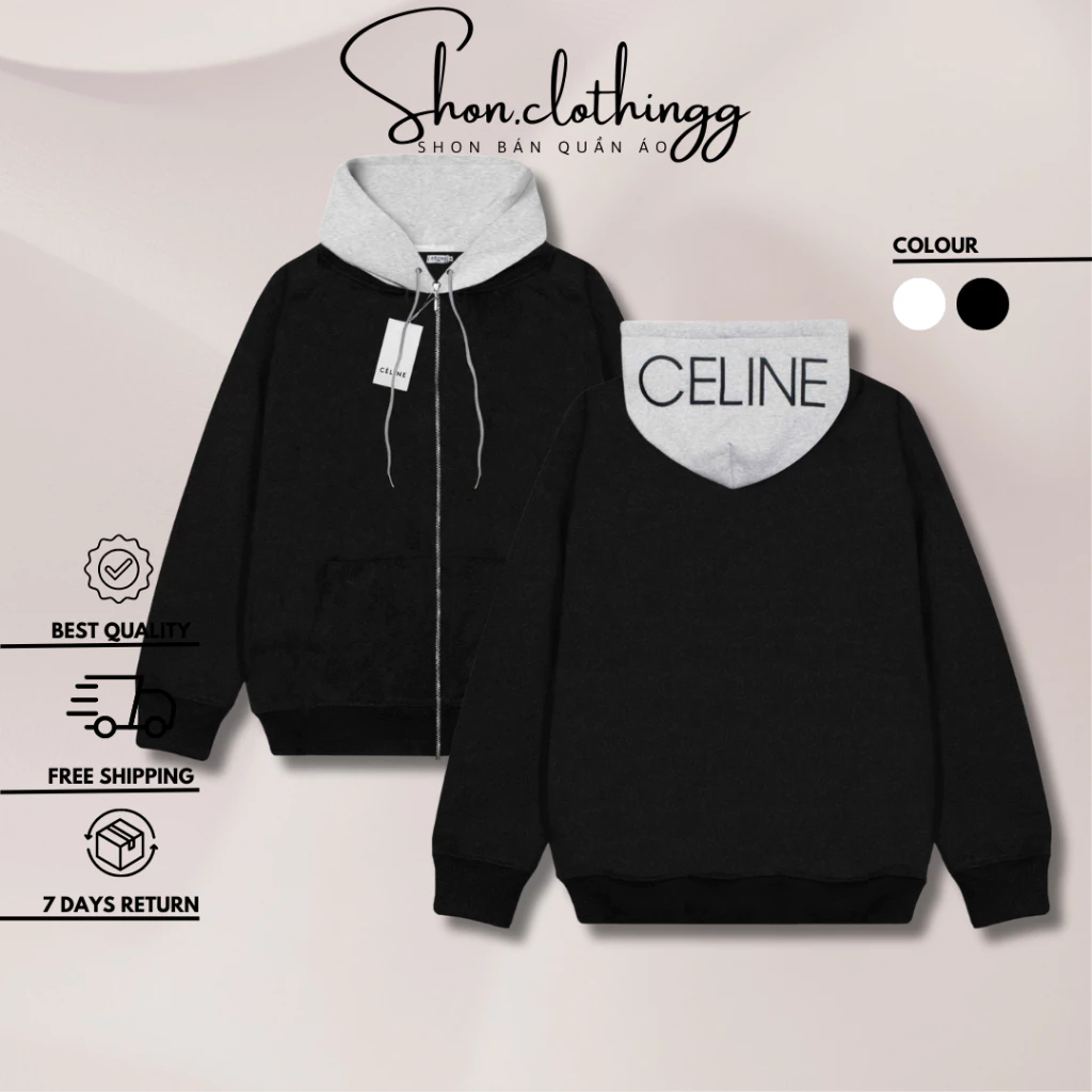 Áo Hoodie ZIP CE LINE Thêu Nón Phối Xám Đen Chất Liệu Nỉ Bông Mịn Dày Dặn Full Tag Mạc