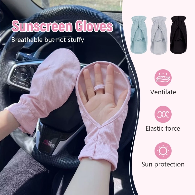 Găng tay chống nắng bằng lụa băng-Găng tay hở ngón đạp xe ngoài trời-phong cách mỏng mùa xuân hè