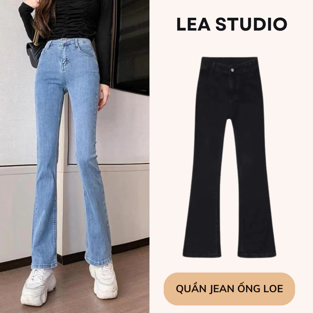Quần jean ống loe vừa, quần bò ống loe lưng cao S M L co giãn 4 chiều chất vải cao cấp dày dặn - Lea.studio