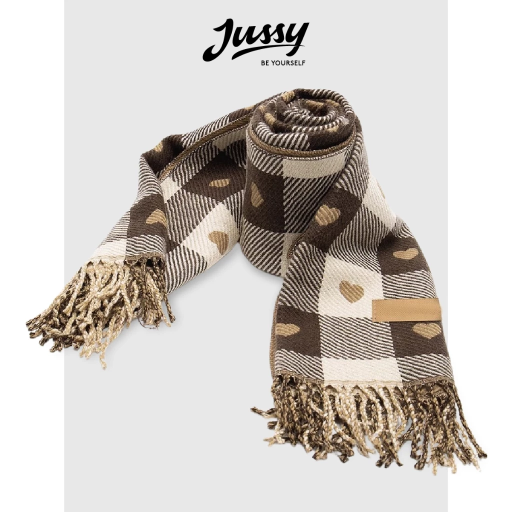 Khăn Quàng Cổ Trái Tim Mùa Đông Vintage Jussy Official Chất Khăn Choàng Cổ Len Cashmere Dày Mịn 180x30cm